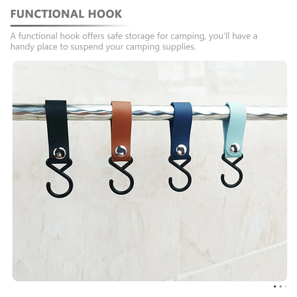 

6pcs Tent Hanging Hooks Heavy Duty Pu Strap Camping Cookware Hanger Outdoor Hook For Gear Multi-Use Hanging Hooks