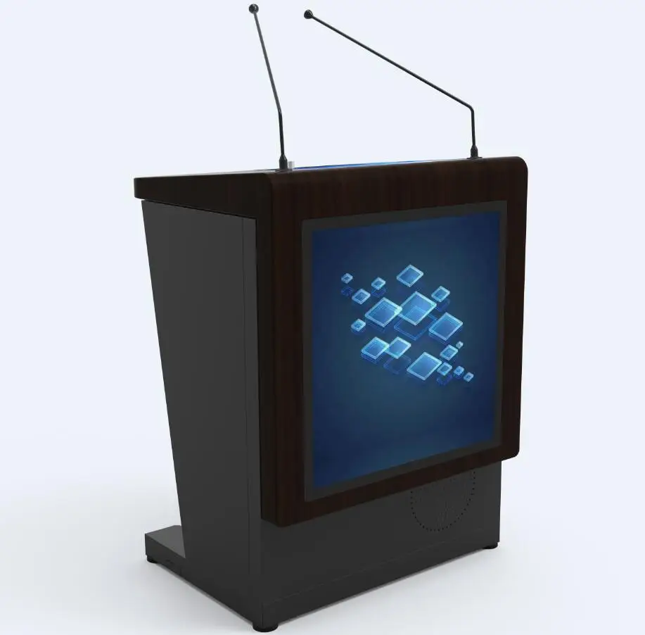 Electric Height Adjustable Podium Double Screen Station School and Conference Hall Lectern Microphone Pulpit
