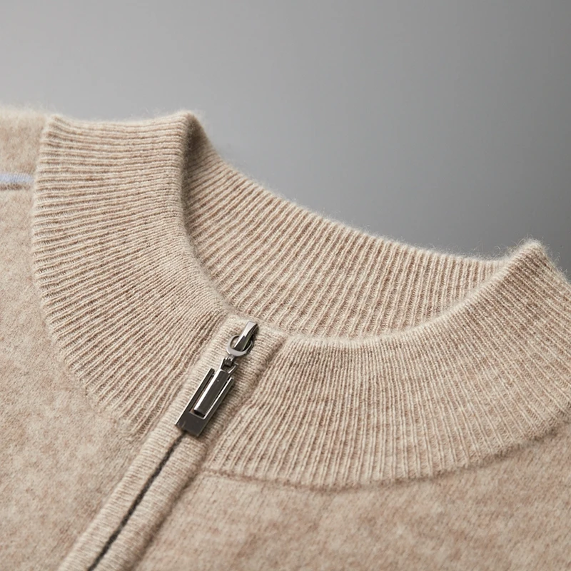 2026 Men's Thick Air Layer Zipper Cardigan Trendy Fashion 100% Cashmere Sweater Autumn Winter Warm Comfortable Knit Outerwear