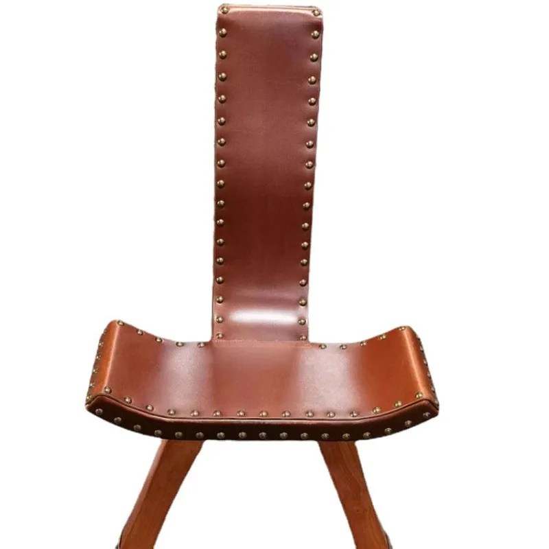 Solid wood leather triangular casual coffee table cowhide living room shoe changing stool