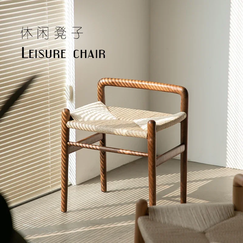 DSA light luxury braided rope solid wood dressing chair dining chair black walnut twisted feet hand-braided seat Nordic style