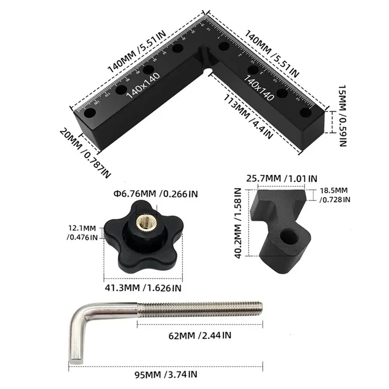 90 Degree Ruler Right Angle Woodworking Square 90 Degree Angle Ruler Aluminum Alloy Carpenter Square Tool Professional