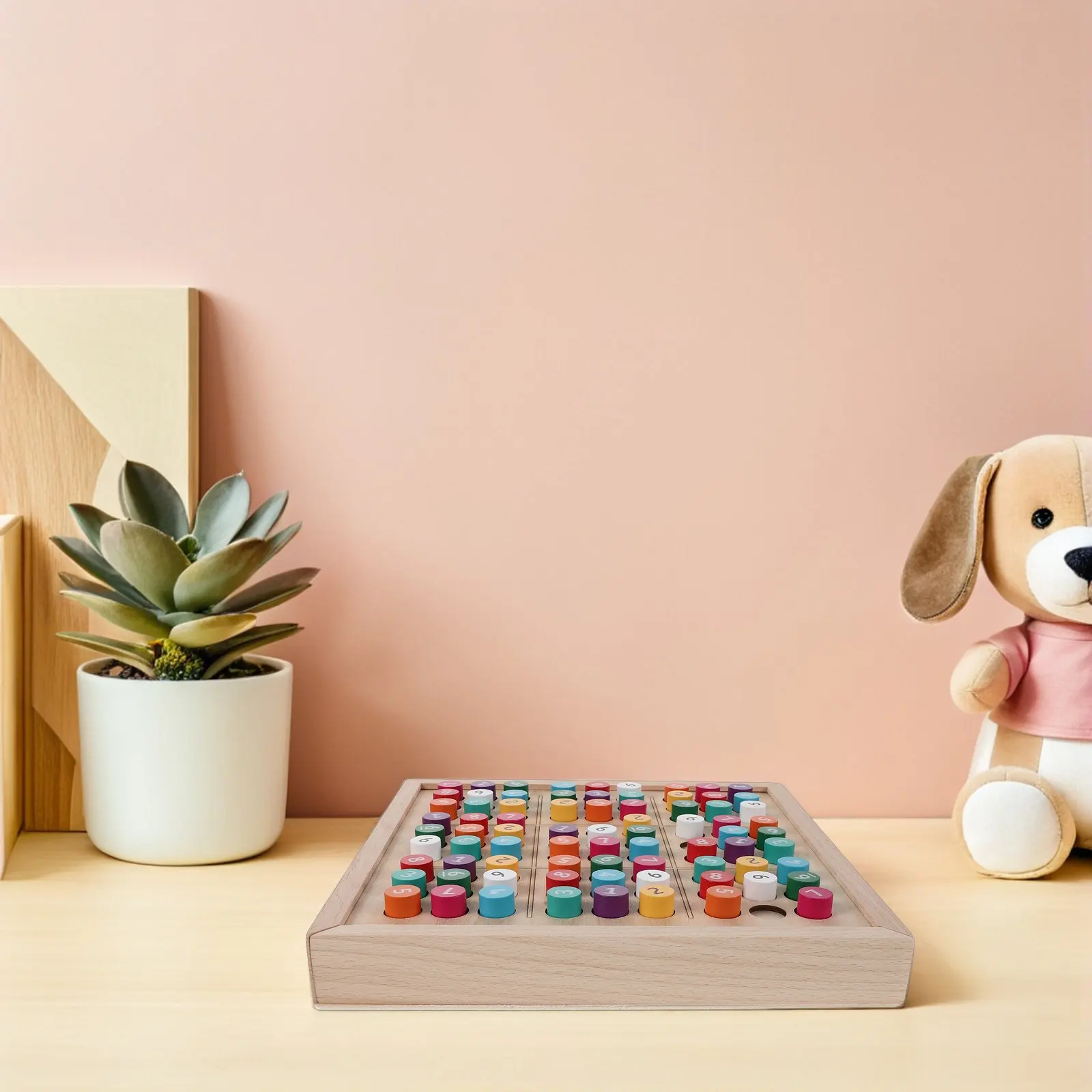 1Set Sudoku Game Board Wooden Colored Sudoku Puzzles Board Drawer 81 Puzzles Kids Educational Desktop Math Brain Teaser