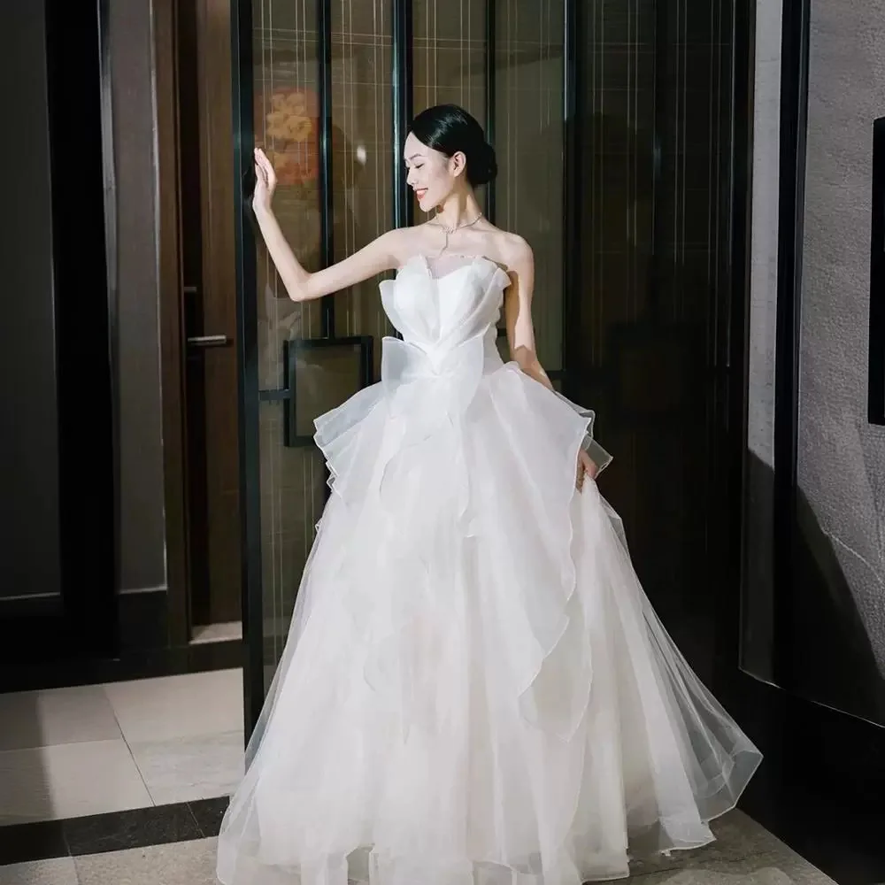 Robe De Mariee Modern Wedding Dresses Strapless Fashion Cheap Bride Dress Elegant A Line Bridal Vestidos De Novia Customized
