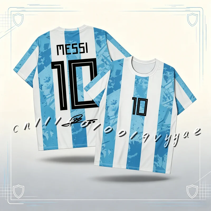 2026 New Hot Selling Argentina Men's Messi Soccer T-shirt Football Legendary NO.10 Player Commemorative Jersey Family Kids Tees
