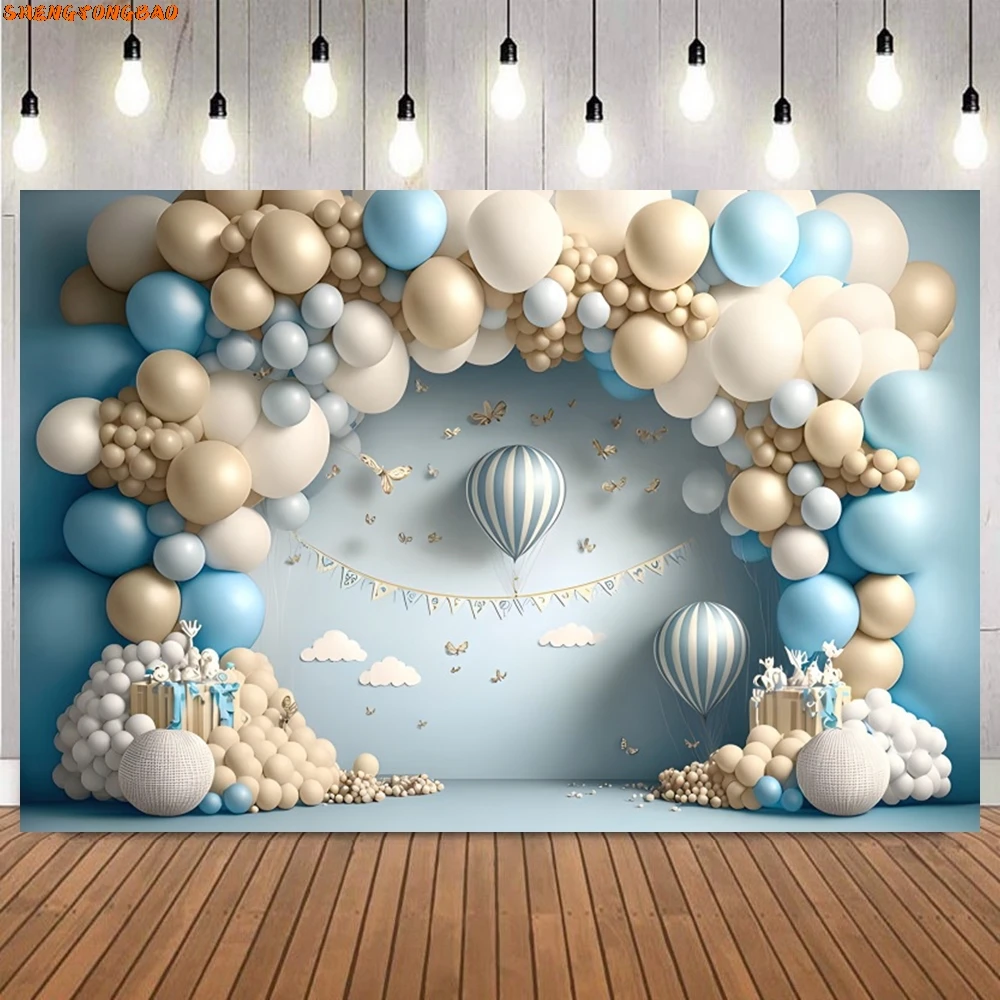 Toile de fond de photographie de bébé nouveau-né 1er anniversaire, ballons, tente, ours, gâteau Smash, décor de fête d'anniversaire pour enfants, accessoires de fond photo