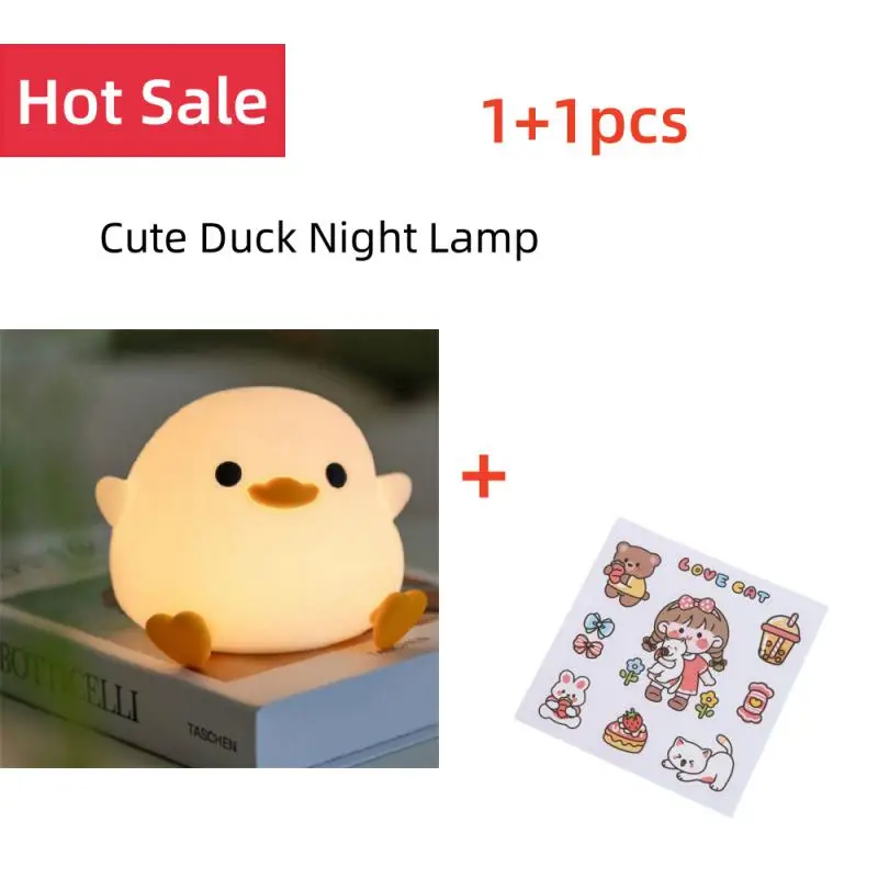 Duck Silicone Night Light For Children With Timer Usb Rechargeable Dimming Touch Lamp Sleeping Bedroom Cartoon Animal Decor Gift