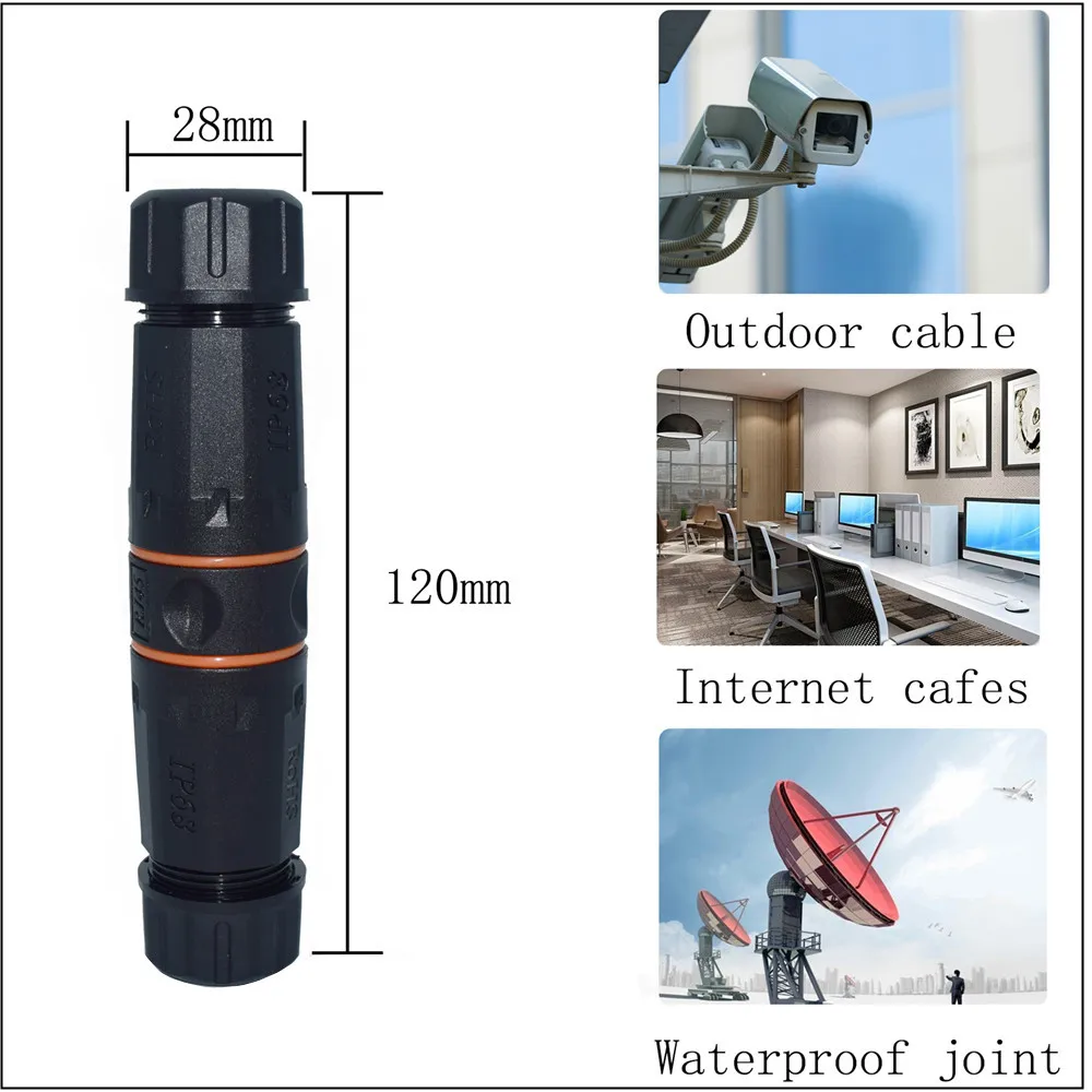 CAT6A Outdoor Waterproof and Dustproof Nylon RJ45 Network Connector M23 Network Port IP68 Waterproof Connector