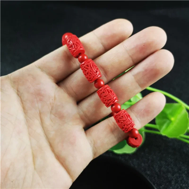 Chinese Red Organic Cinnabar Carving beads Elastic Bracelet Fashion Man Woman Luck Amulet Gifts Jewelry New W9