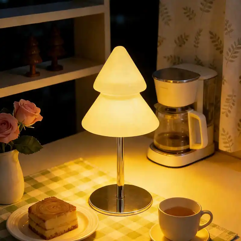 Lámpara de mesa de cristal bonita con árbol de Navidad de dopamina colorida, lámpara decorativa ambiental para dormitorio, mesita de noche y escritorio