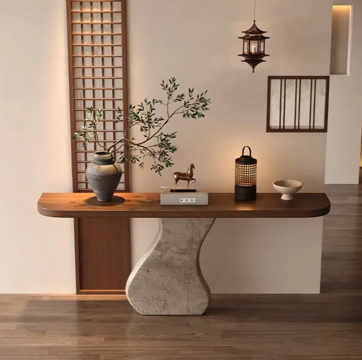 #Modern Travertine Stone Stainless Steel Console Table Mirrored Finish Light Villa Living Room Home Entrance Corridor Wall Decor