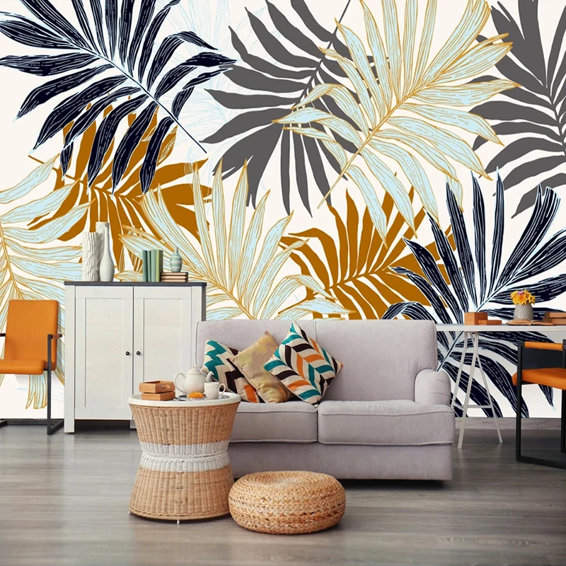 

Custom Mural Decor 3D Pastoral Hand Painted Palm Leaf Art Wall Painting Living Room Bedroom Waterproof Canvas Material Wallpaper