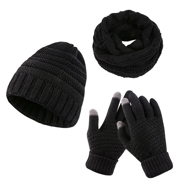 Fashion Knitted Hat, Scarf, Glove, 3-piece Winter Trend Imitation Cashmere Warmth Set Men and Women Clothing Accessories Gift