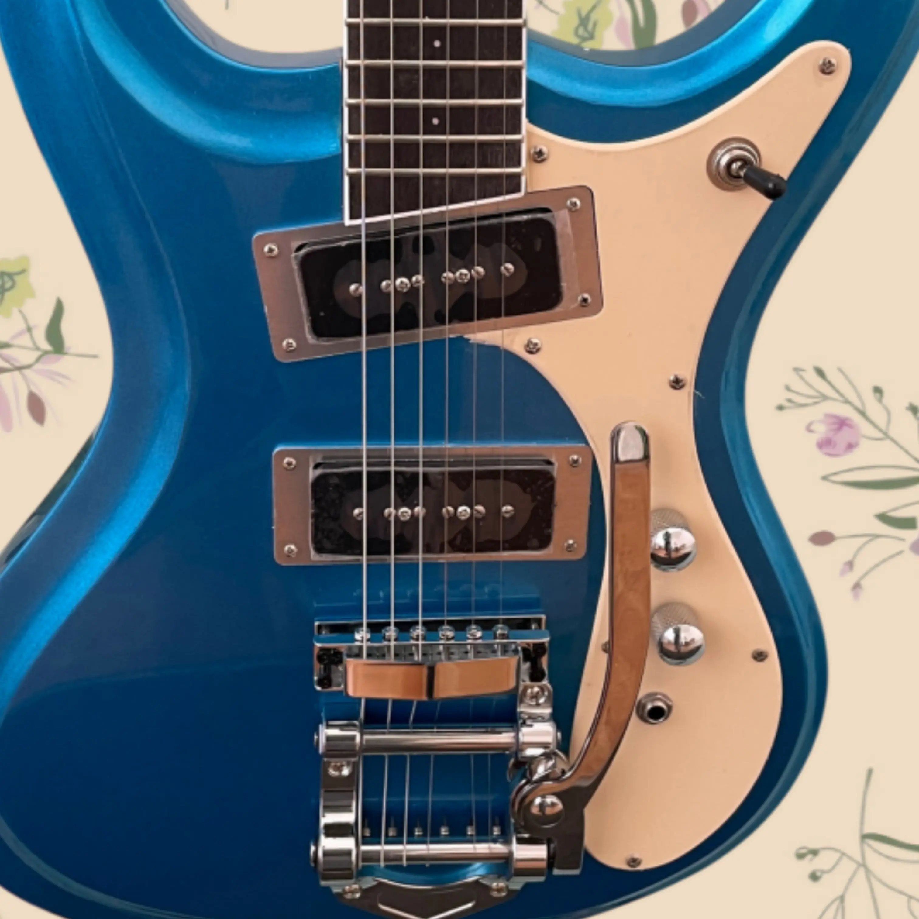 Retro Rock Electric Guitar, Metal Blue Solid Wood Body with Silver Hardware Guitars, 6-String Joystick tremolo Guitarra