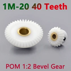 1pc 1:2 Bevel Gear 1M 20 40 Teeth White POM Equal Diameter Bevel Gear 90 Degrees Meshing Angle Plastic Gears Bore 5-12mm