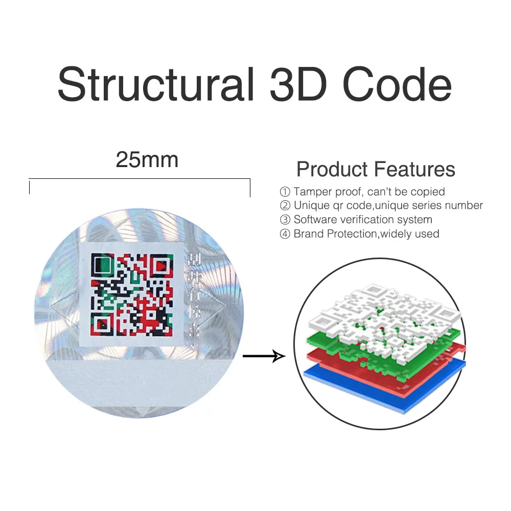 QR Code Authentication Stickers E-cigarette Anti-Counterfeiting Label 1000 Units Round Self-Adhesive Security 3D Hologram Tags