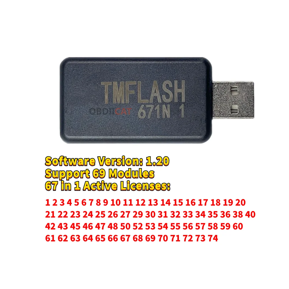 PCMtool-PCM FLASHer 67IN1 Full 67 Licenses V1.20 /V1.21, 69IN1 PCM Tool BENCH ECU PCM Master Tool, Uniquement le dongle USB, PAS de périphérique