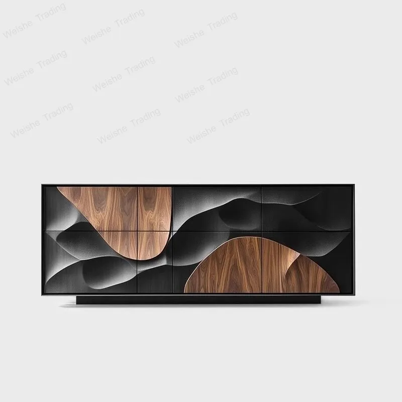 

Solid wood entrance cabinet, facing the door, living room chest, black walnut storage, retro relief high-end locker