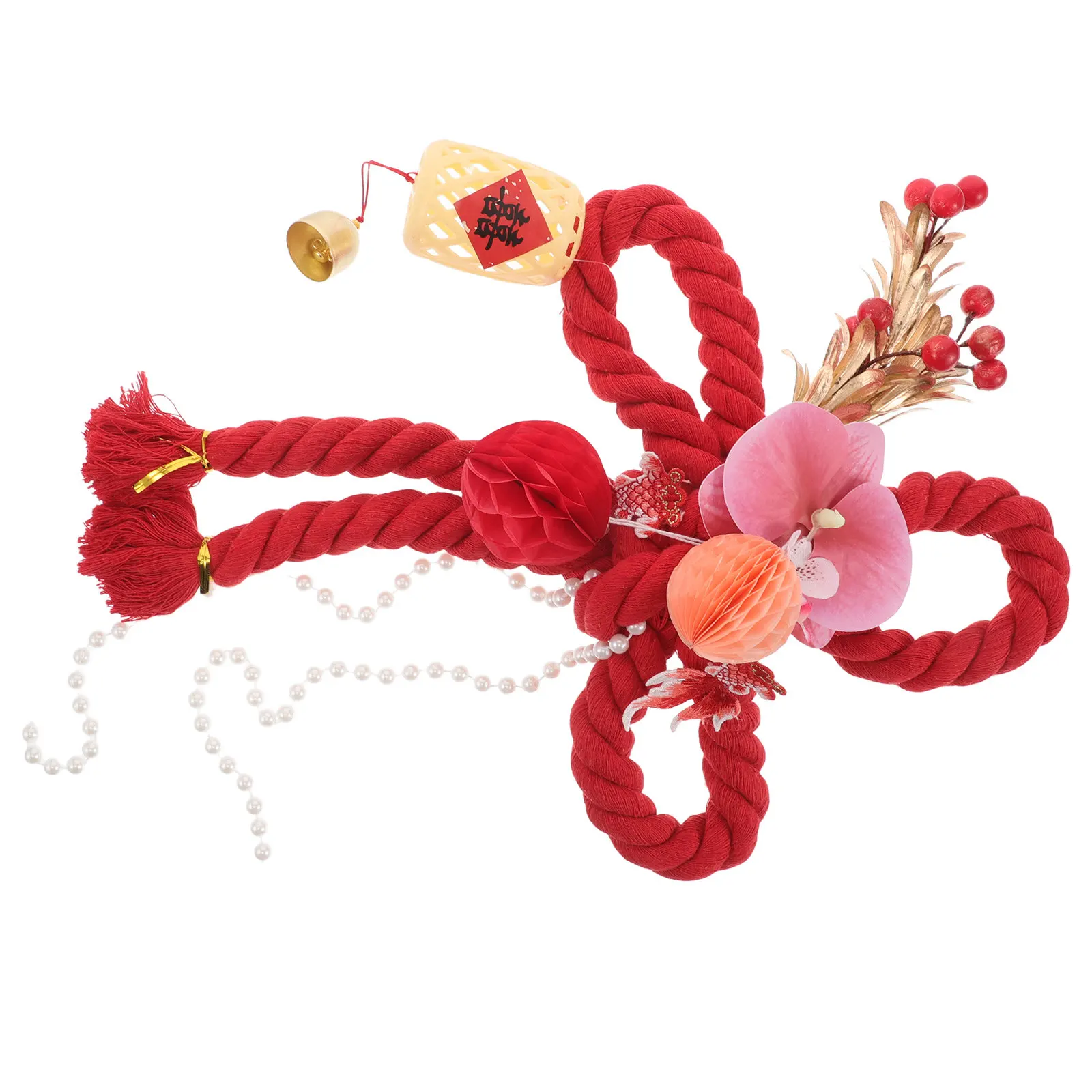 Red Chinese Knot Pendant with Vibrant Tassels Car Door Handle Bedroom Rv Decoration Festive Lunar New Year Home Interior