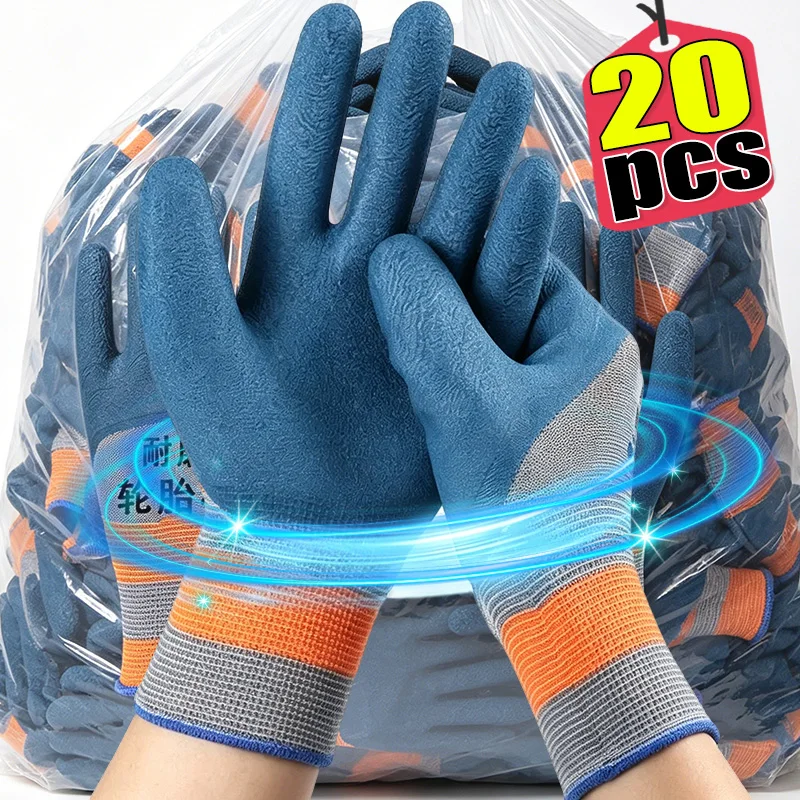 2/20pcs Tire Rubber Work Gloves Wear-resistant Anti Slip Breathable Soft Safety Gloves for Construction Garden Handling Work