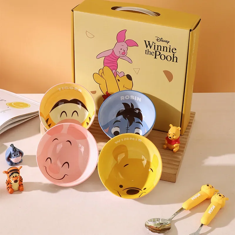 Disney High Temperature Ceramic Rice Bowl Pooh Stars Club 4 Bowl Gift Box Set Internet Celebrity Tableware Souvenir