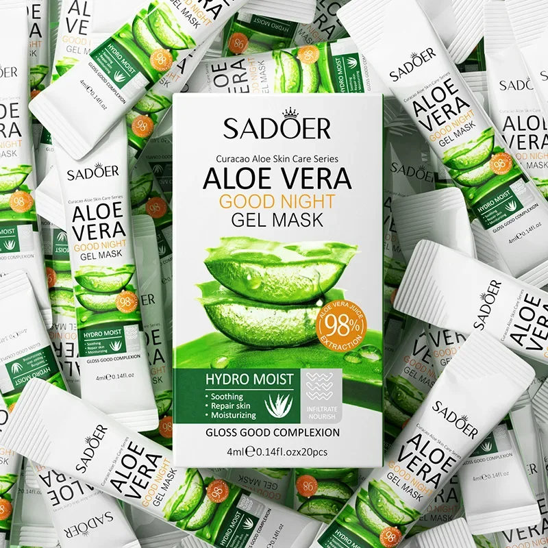 20Pcs Sadoer Aloe Vera Sleeping Facial Masks Moisturizing Anti-Wrinkles Hydrating Anti-Aging No Wash Face Mask Facial Skin Care