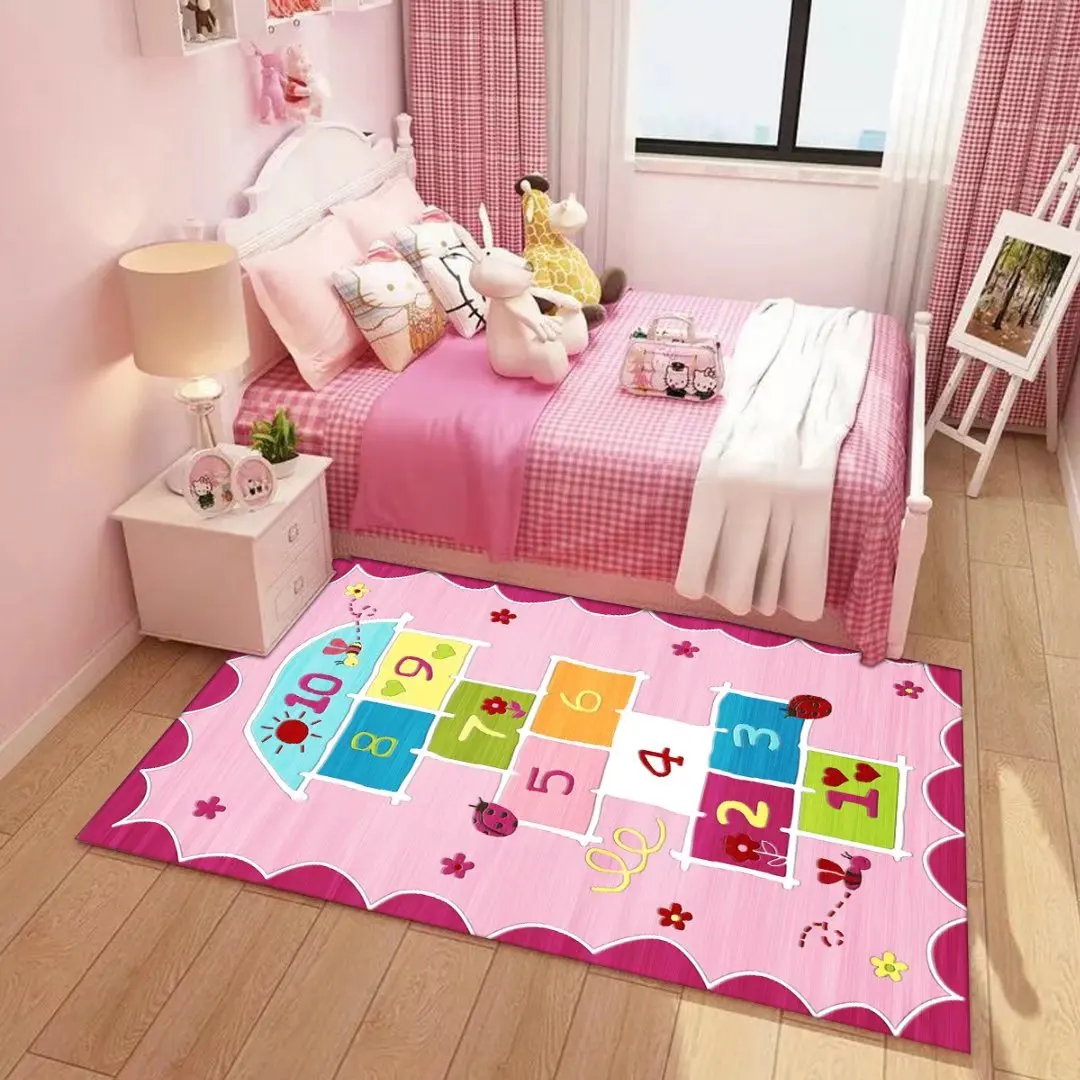 Cartoon Pattern Carpets Girl Bedroom Decoration Carpet Pink Cute Large Rug Childrens Play Room Floor Mat Non-slip Easy Cleaning