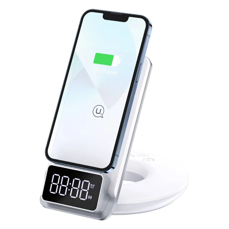 new mobile phone stand 15W Magnetic Wireless Charger Digital Alarm Clock With night LED touch Lamp Light