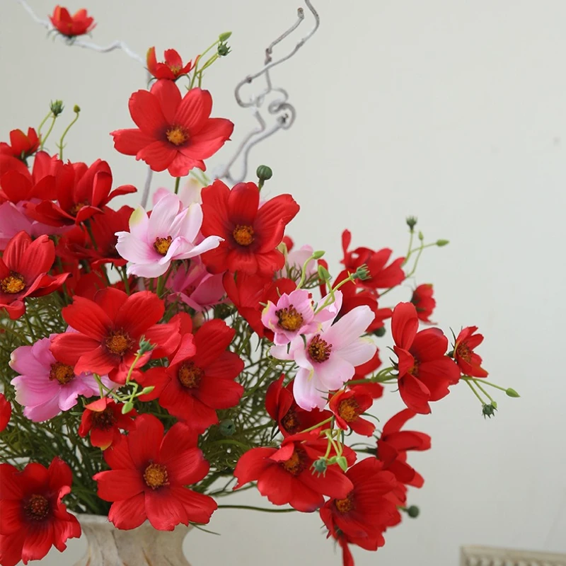 12 Piezas de Flores Artificiales de Seda Rosa para Fiestas, Ramas de Coreopsis de 5 Cabezas, Decoración para Restaurantes