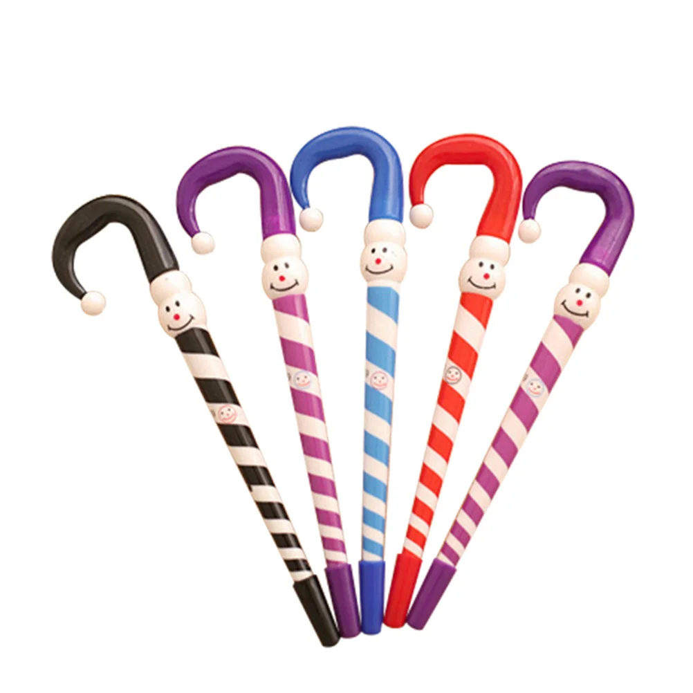 5Pcs 크리스마스 테마 젤 펜 눈사람 우산 디자인 05mm 블루 유성 펜 친구 학교 사무실 선물 볼펜