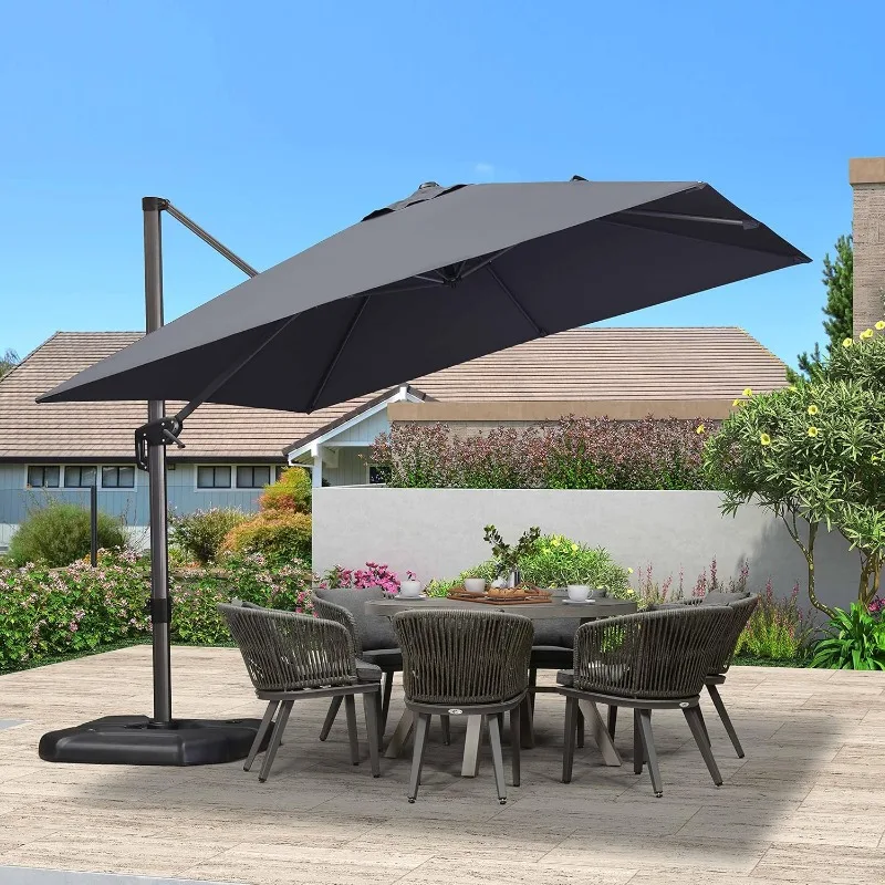 10 Feet Patio Umbrella Outdoor Cantilever Square Umbrella Aluminum Offset Umbrella with 360-degree Rotation for Garden Patio