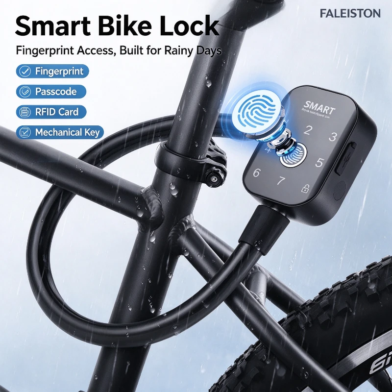 FALEISTON Smart Fingerprint Chain Lock for Bicyle E-Bike IC Card Password Unlock Outdoor Compact Anti-theft Lock