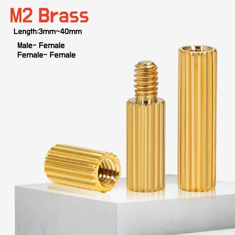 M2 Solid Brass Round Standoff Knurled Male Female Threaded Spacer Pillar for PCB CCTV Camera Mounting Surveillance Length 3-40mm