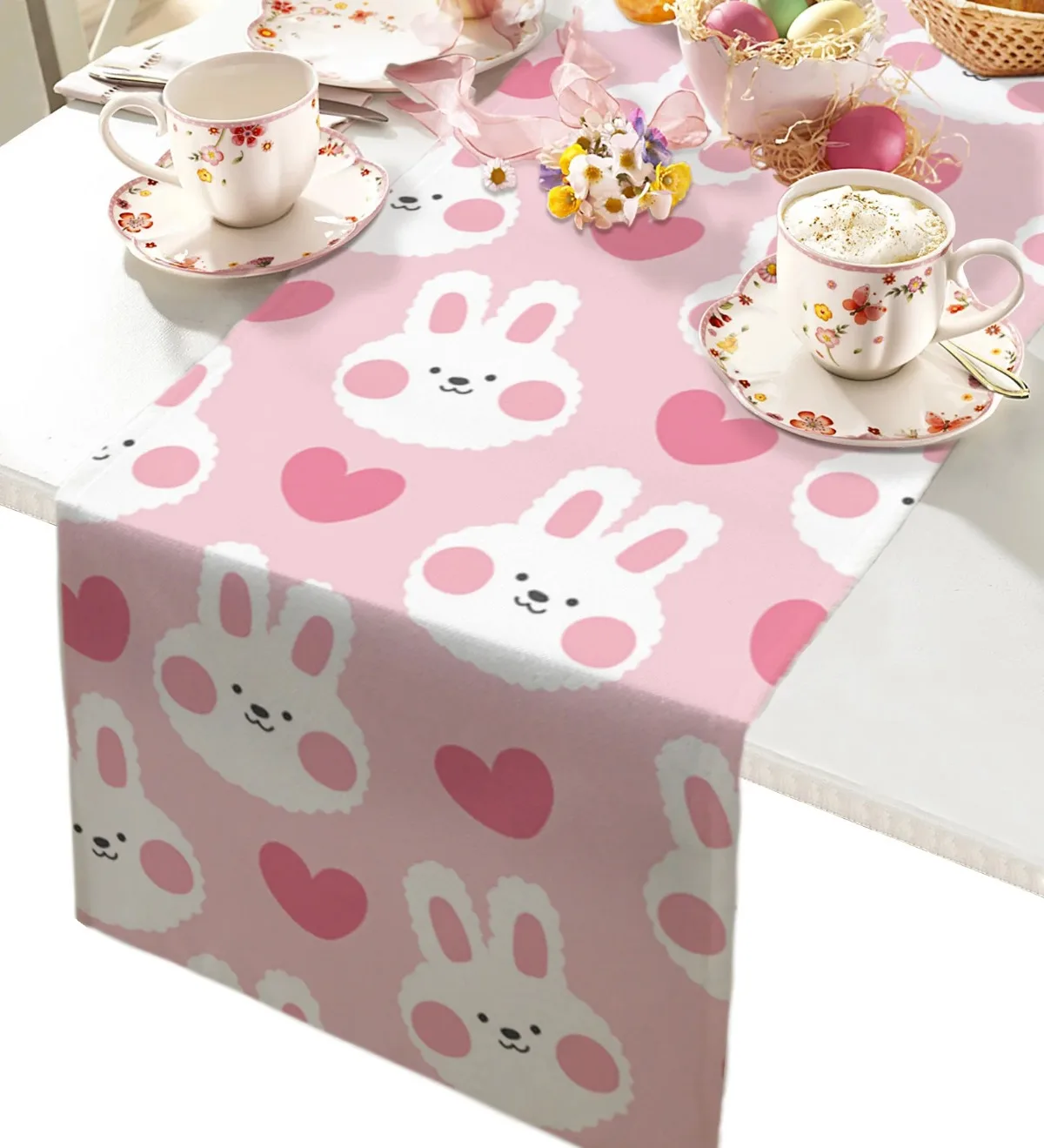 Easter Pink Bunny Table Runner Wedding Dining  Decoration Kitchen  cloth