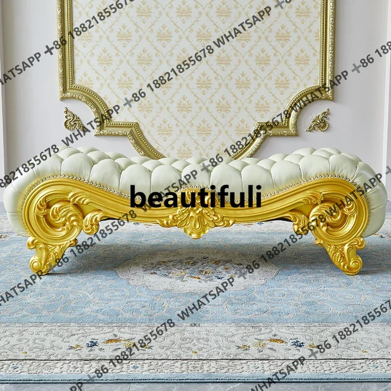 

ZJEuropean style bedside stool bedroom solid wood soft bag husband and wife bed changing shoes leather small sofa bench