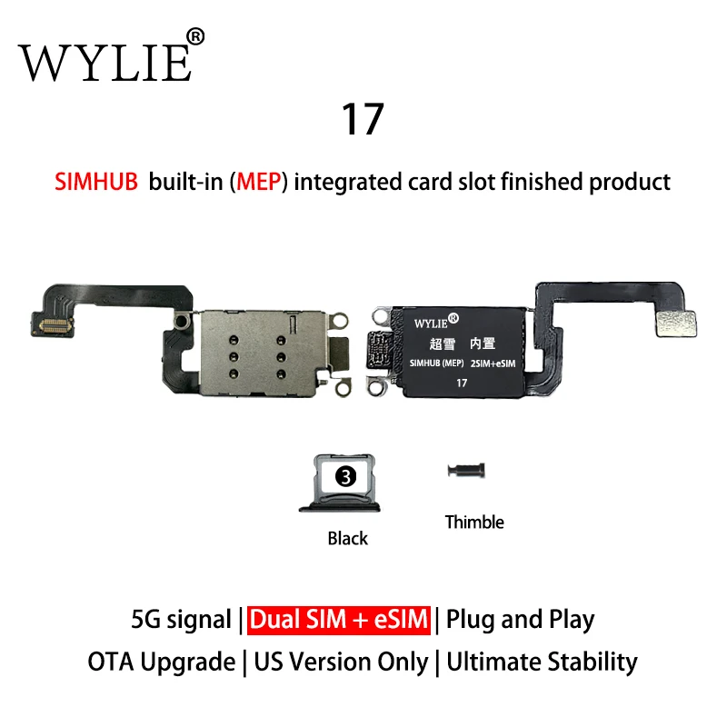 WYLIE for IPhone 17 US Version Only Built-in (MEP) Integrated Card Slot Finished Product Dual Card+eSIM OTA Upgrade 5G Signal