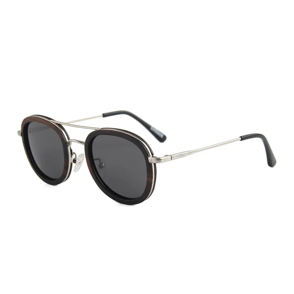 New stock wooden round frame fashion sunglasses metal hinge Sunglasses