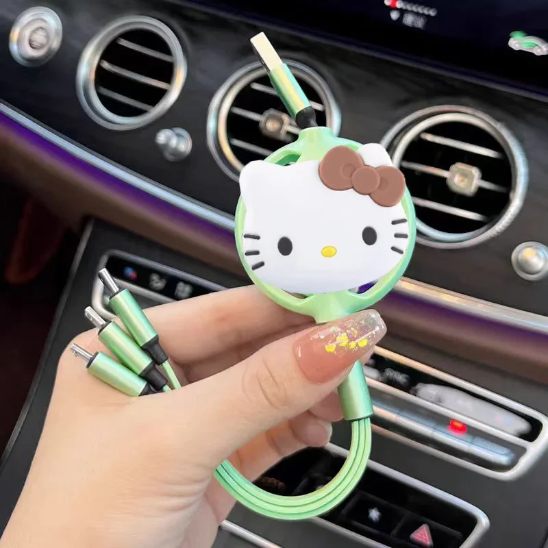 MINISO Hello Kitty Scalability 3 IN 1 Fast charging data cable type-c Mini USB charger For Iphone Android Phone Xiaomi Huawei