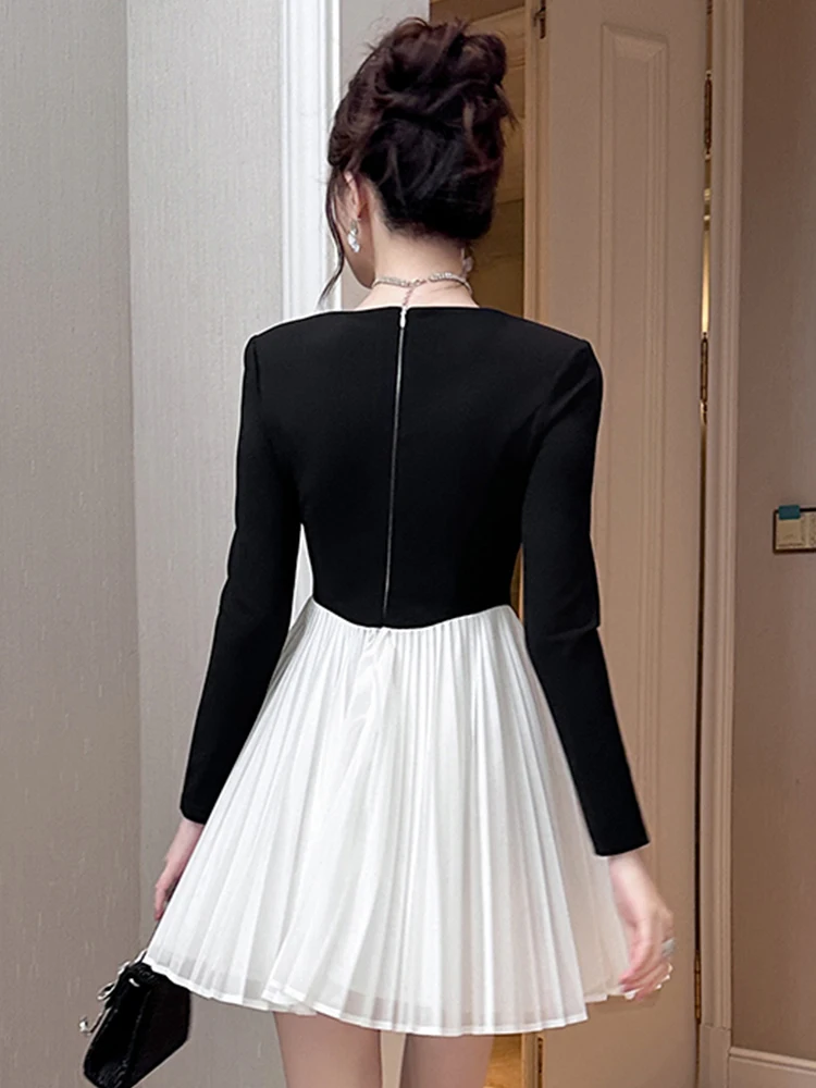 French Elegant Mini Dresses Women's Clothes Vintage Black White Panelled Swing A-line Ball Gown Club Party Vestidos Fiesta Mujer