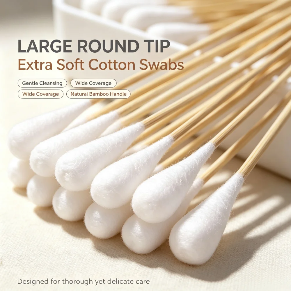 12cm Long Bamboo Cotton Swabs, Large Round Single Cotton Tip, Disposable Medical Care Cotton Buds for Wound Cleaning,Cattoo