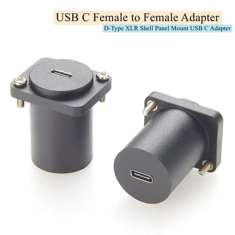 10Gbps USB C to USB C Panel Mount Adapter D-Type XLR Shell Type C 3.1 Female to Female Straight Connector Mounting Socket