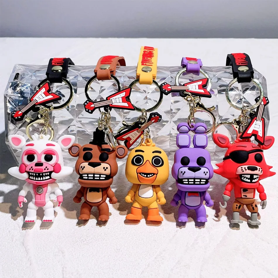 LLavero de 2 muñecos de cinco noches en Freddy, colgante creativo de dibujos animados de Anime para mochila al aire libre, llavero de coche emocionante de animales mutados