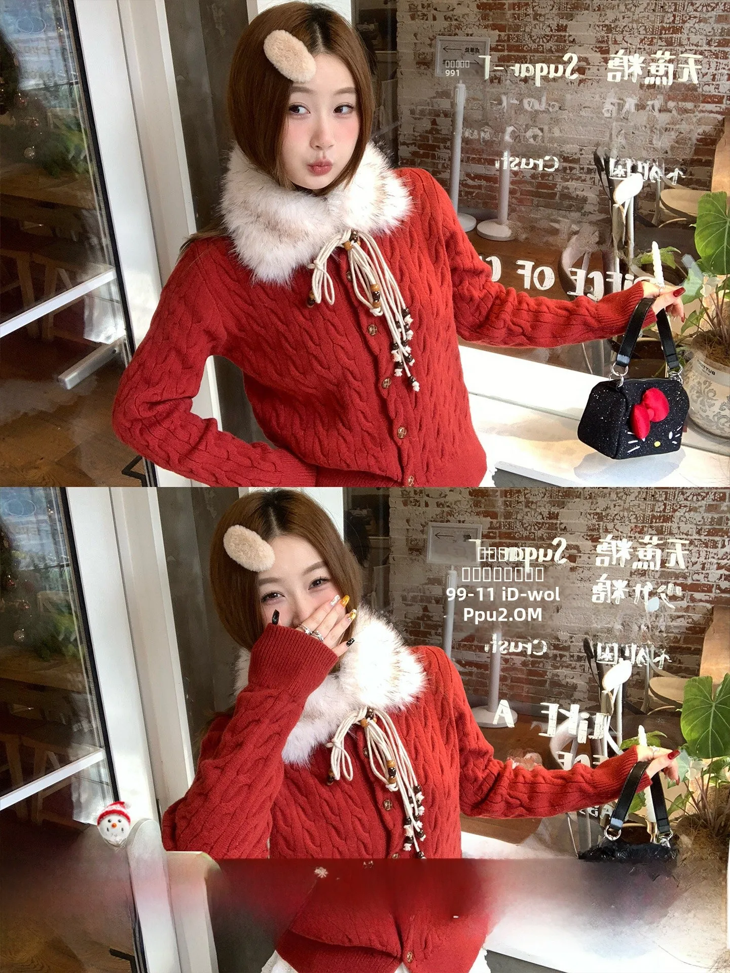 

Красный вязаный открытый кардиган, женский осенне-зимний новогодний уникальный красивый свитер Miu Sle, свободный крой, длинный све, круглый Ne