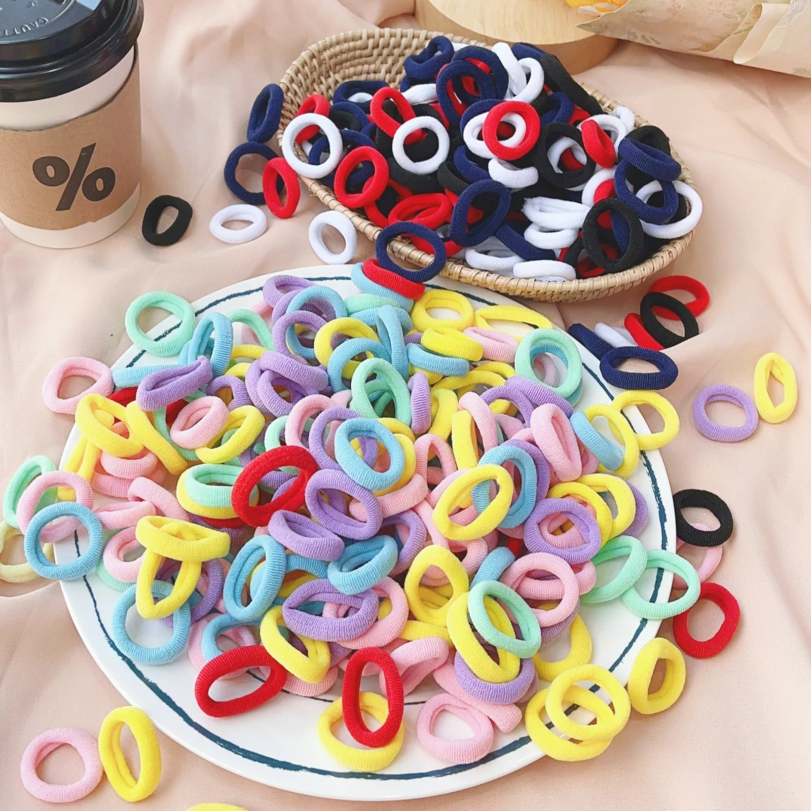 50pcs Kids Elastic Hair Bands Girls Sweets Scrunchie Rubber Band for Children Hair Ties Clips Headband Baby Hair Accessories