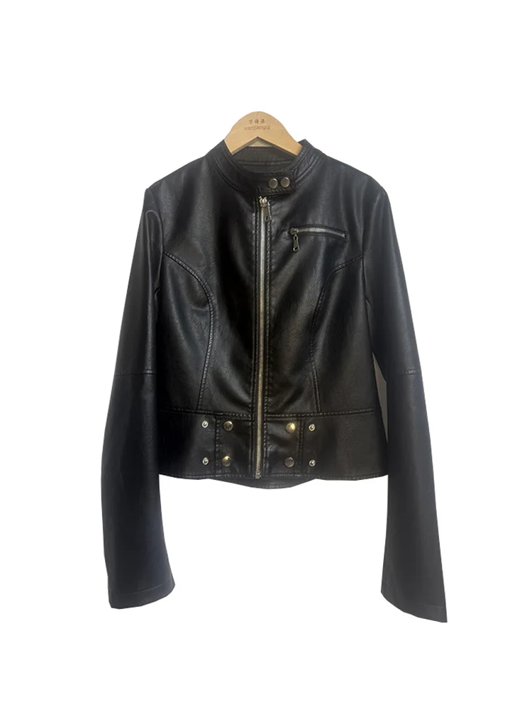 2025 가을 신상 여성 가죽 재킷 숏 가죽 코트 모터사이클 코트 가죽 재킷 지퍼 여성 의류