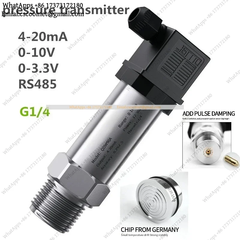 JS02 QDW90A Pressure Sensor G1/4 Thread – 4-20mA / 0-10V / RS485 Output, Liquid & Gas Pressure Transducer