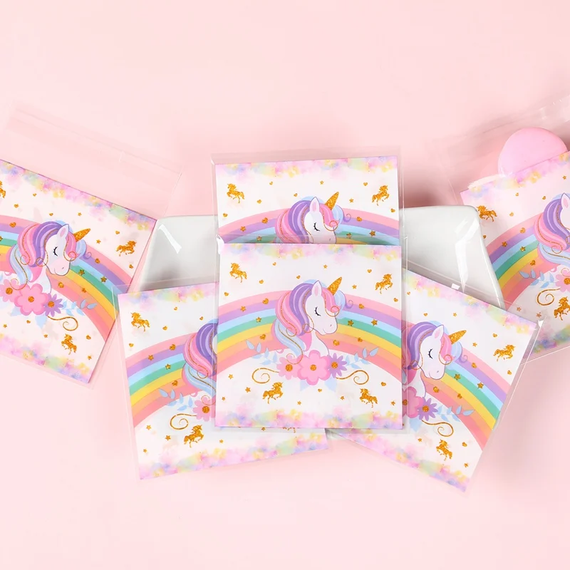 10/25/50 sztuk torebka torby na cukierki jednorożec dekoracje na imprezę urodzinową torba do pakowania prezentów dla dzieci 1. urodziny Baby Shower Girl zaopatrzenie firm — zdjęcie 7