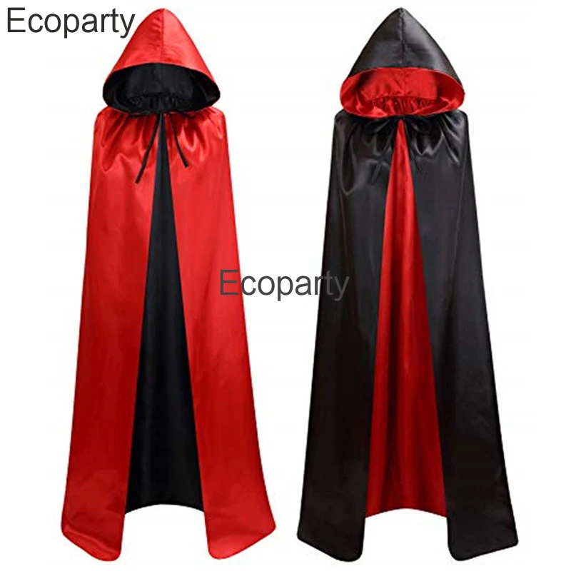 New Adult Halloween Double-Sided Hooded Cloak Medieval Witch Wicca Vampire Cosplay Costume Men Women Purim Carnival Party Capes