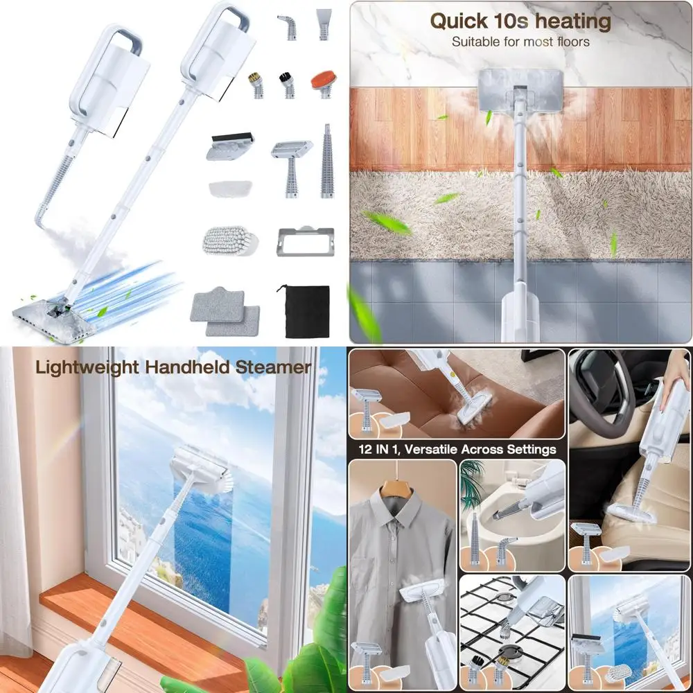 

Multi-Purpose Steam Mop with Detachable Handheld Steamer, 10 Accessory Set, Washable Microfiber Pads, 350ml Capacity, 2 Ads Incl