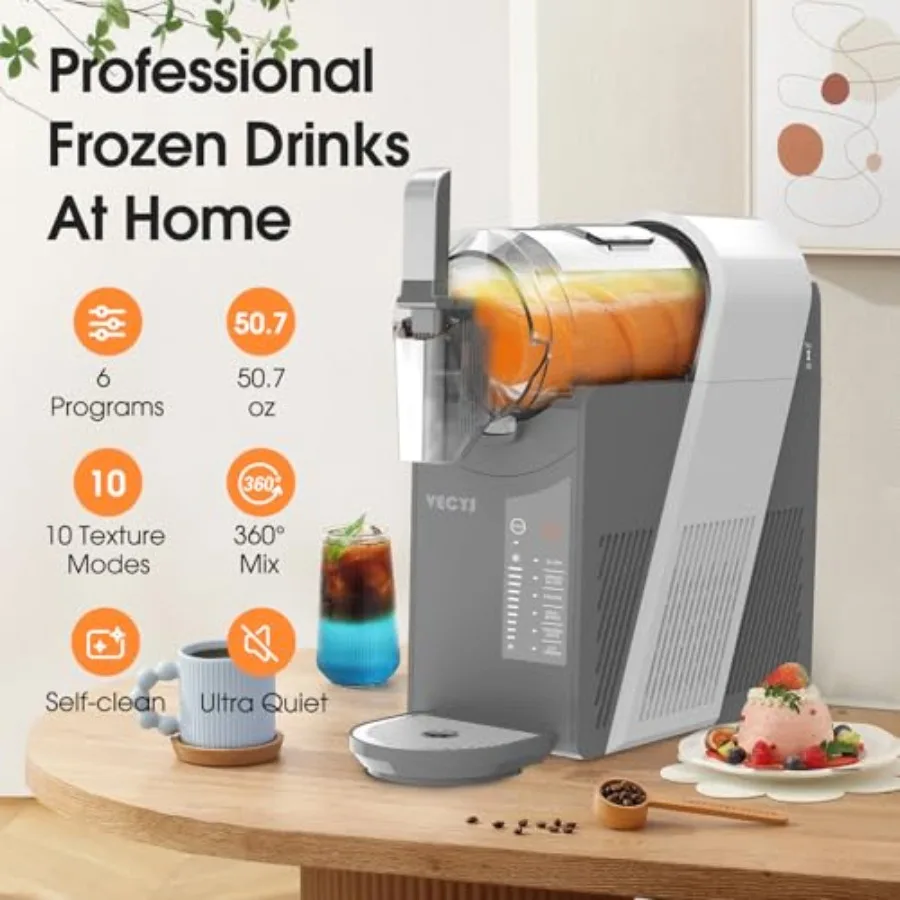 6-in-1 Slushie Machine Frozen Drink Maker for Home: Medical-Grade High-Impact BPA-Free Jar, Grey, 10-Level Texture Control 60-M